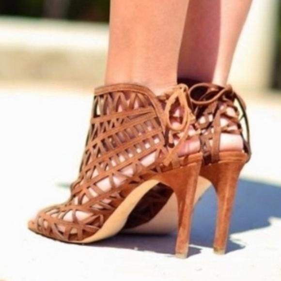 Zara Shoes - ZARA Suede Leather Cage Cutout Lace Tie Sandals